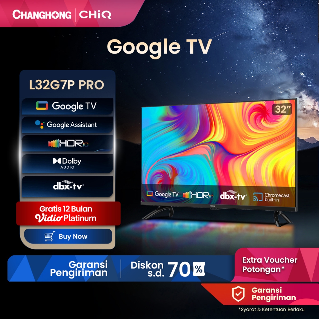 【Google TV】CHiQ 32 inch Smart TV HDR10+DBX Dolby Audio Google Assistant Netflix Youtube Digital TV (