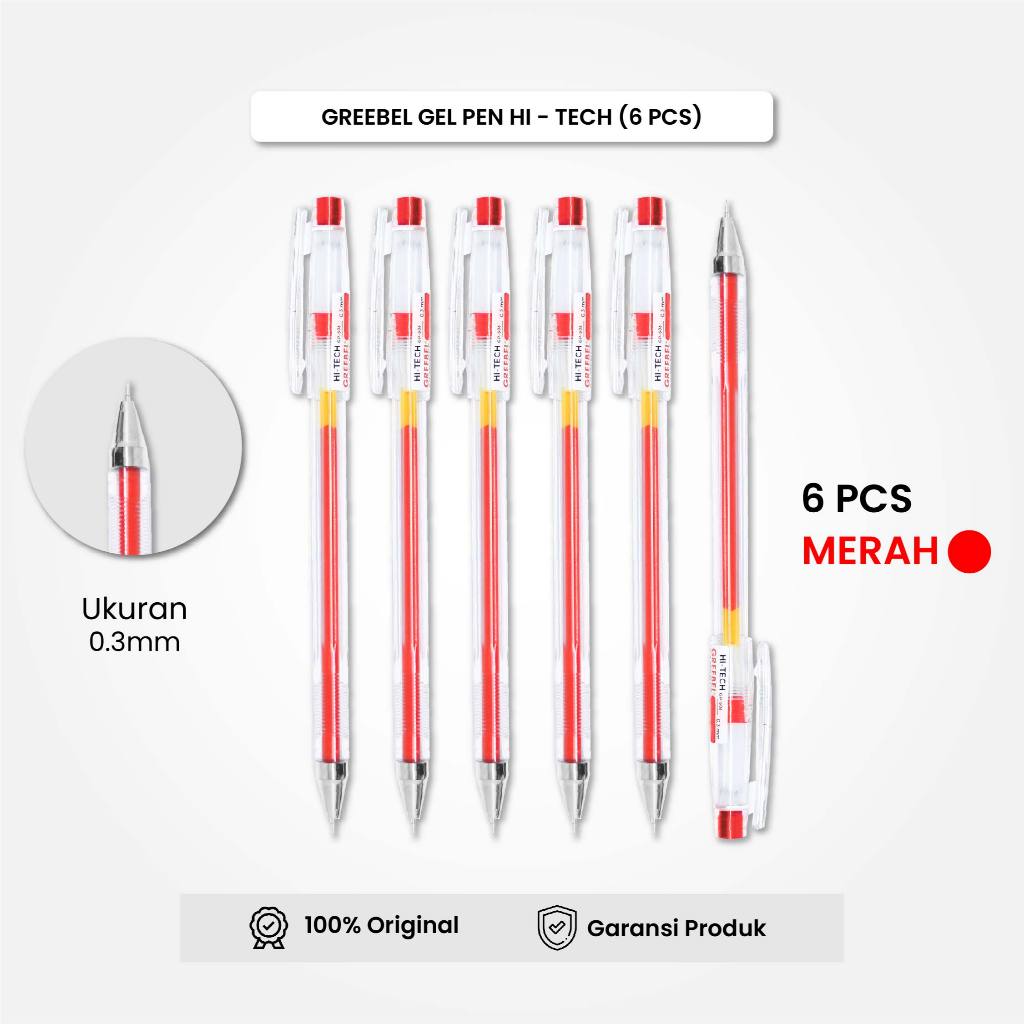 

GREEBEL Gel Pen Pulpen Pena GP-506 Hi-Tech 0.3 Merah (6PCS/SET) / Pulpen Gel Murah Grosir