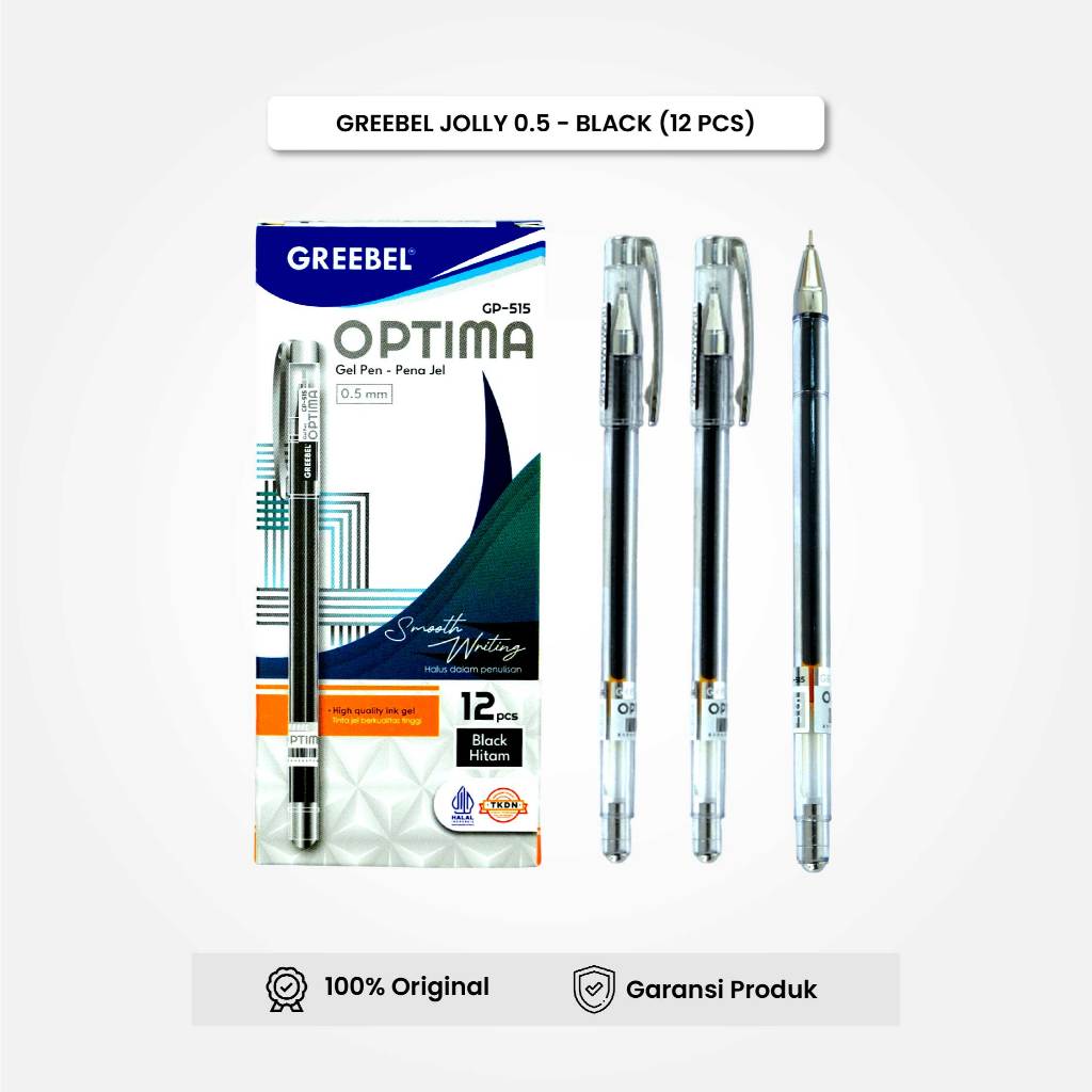 

GREEBEL Gel Pen Pulpen Pena GP-515 (12PCS\SET) Optima 0.5 Hitam / Pulpen Gel Murah Grosir
