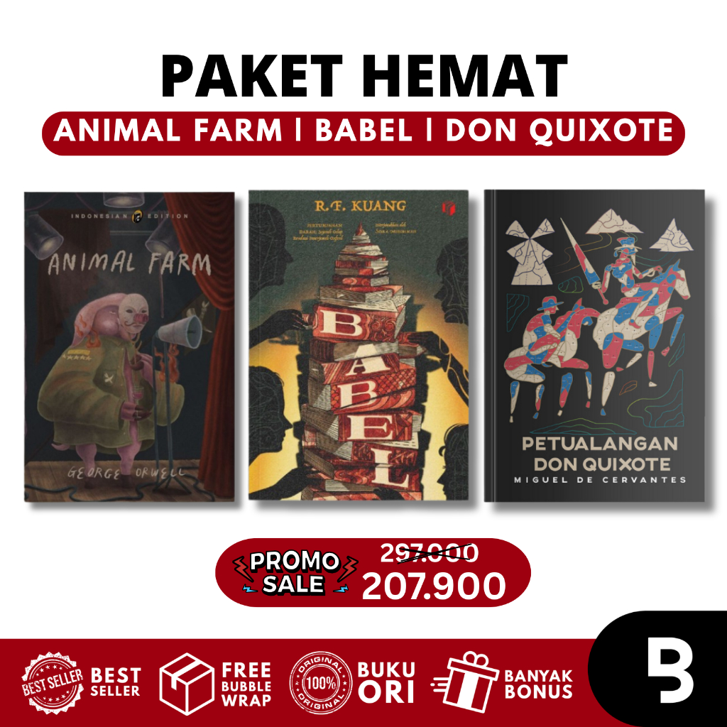 bukubosque - Paket Hemat 3 Buku Animal Farm, Babel RF. Kuang, Petualangan Don Quixote (Shira Media)