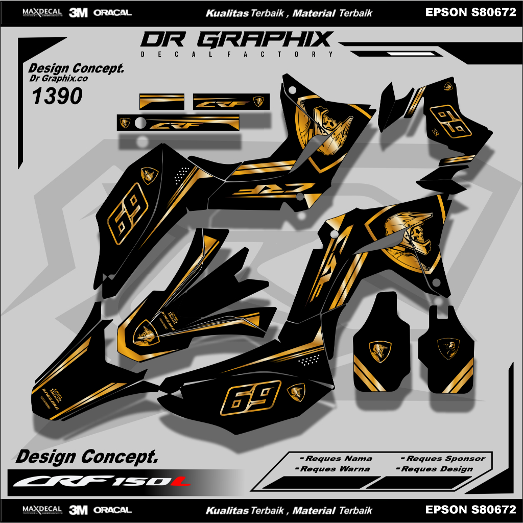 DECAL  HELMET SUPERMOTO MILITAN ORIGINAL CRF 150L Fullbody - Custom Suka suka