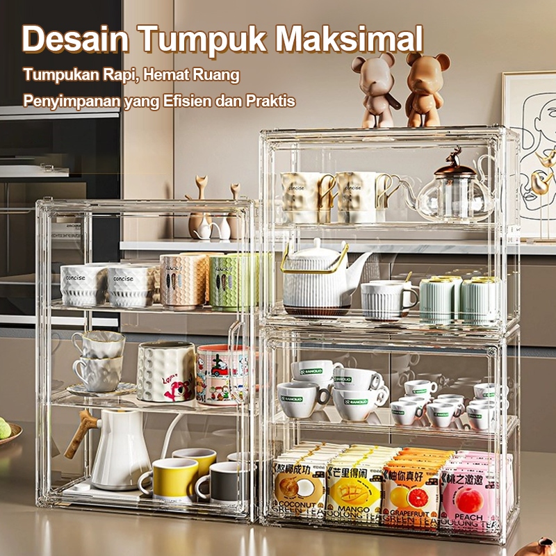 Kotak Penyimpanan Akrilik Transparan Multiguna-Tempat Pajangan Penyimpanan Gelas Di Atas Meja