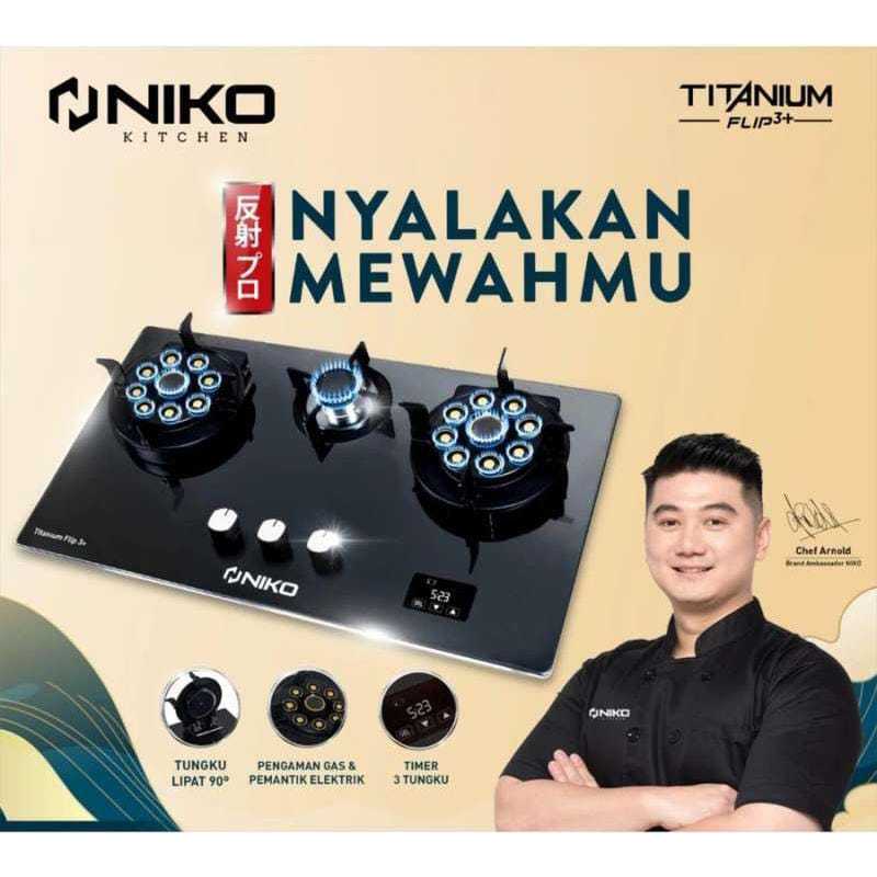 Niko Kompor Gas Tanam / Meja 3 Tungku Titanium Flip Plus Tungku Lipat / Kompor Niko 3 Tungku Tanam