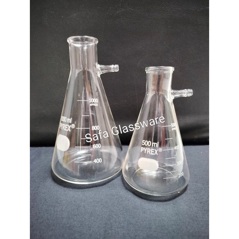Filtering Flask 1000ml Pyrex / Labu Erlenmeyer Pipa Samping / Labu Hisap