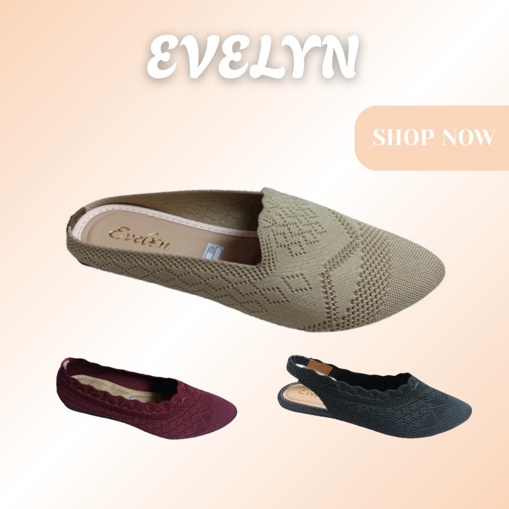 Sandal Evelyn Rajut Wanita - Sepatu Flat Shoes - Sandal Talincang - Sandal Tutong 100% original