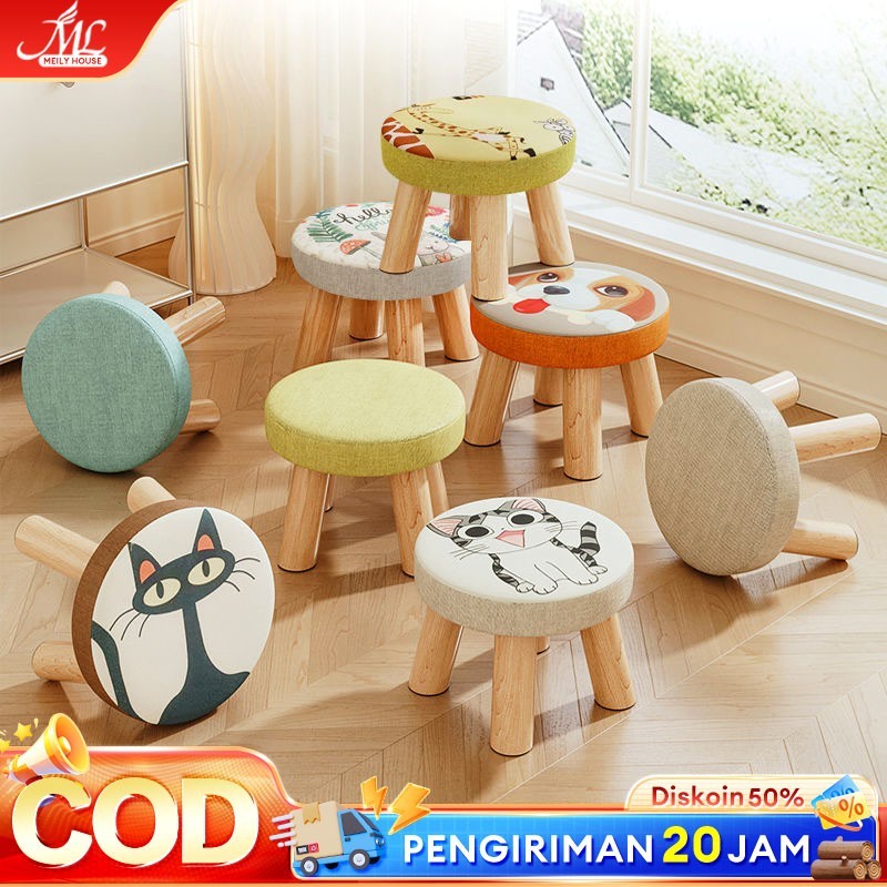 Kayu Canvas Luxury Stool Kursi Pouf Bulat Kanvas Set Estetik / Bangku Kayu / Kursi Bakso Kayu / Kurs