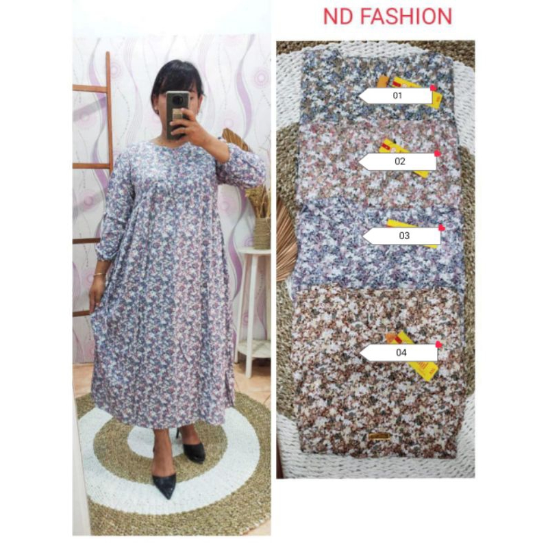 MIDI DRESS RAYON IMPORT PREMIUM MOTIF BUNGA KECIL MIDI DRESS WANITA TERLARIS