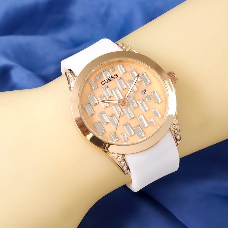 ( BISA COD )  Jam Tangan Wanita/Cewek GUESS Kulit Tanggal Aktif  || Diameter 3.9cm ||  +BOX Jam Tang
