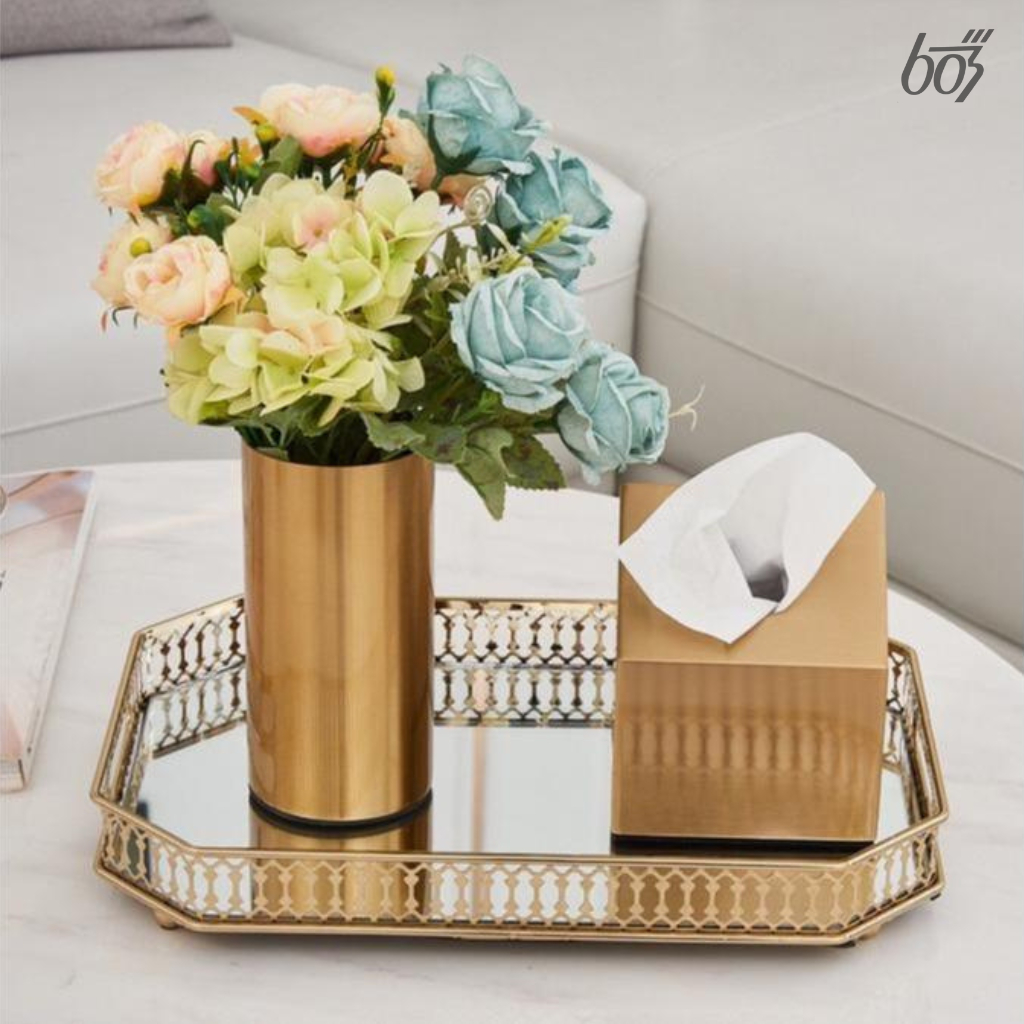 603 Nampan Kaca Kristal Gold Segidelapan Kaca