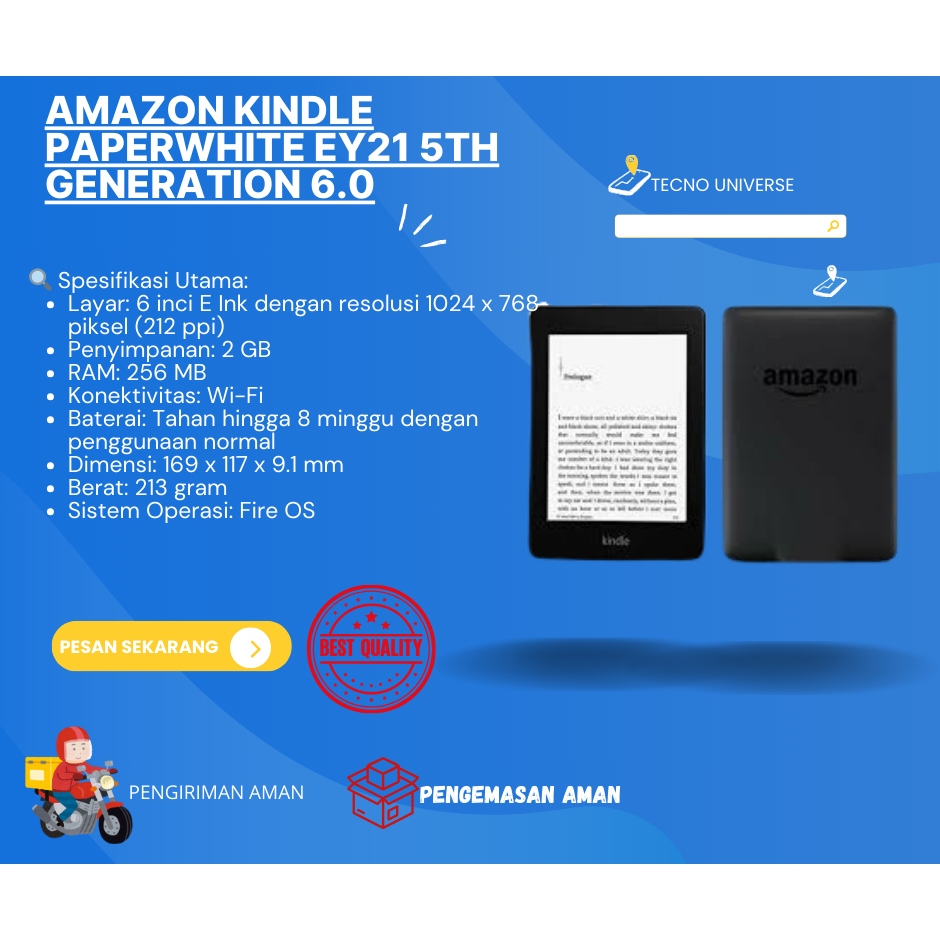Amazon Kindle Paperwhite EY21 5th Generation 6.0" Second Jagatnya Amazon Terbaik -Tecno Universe