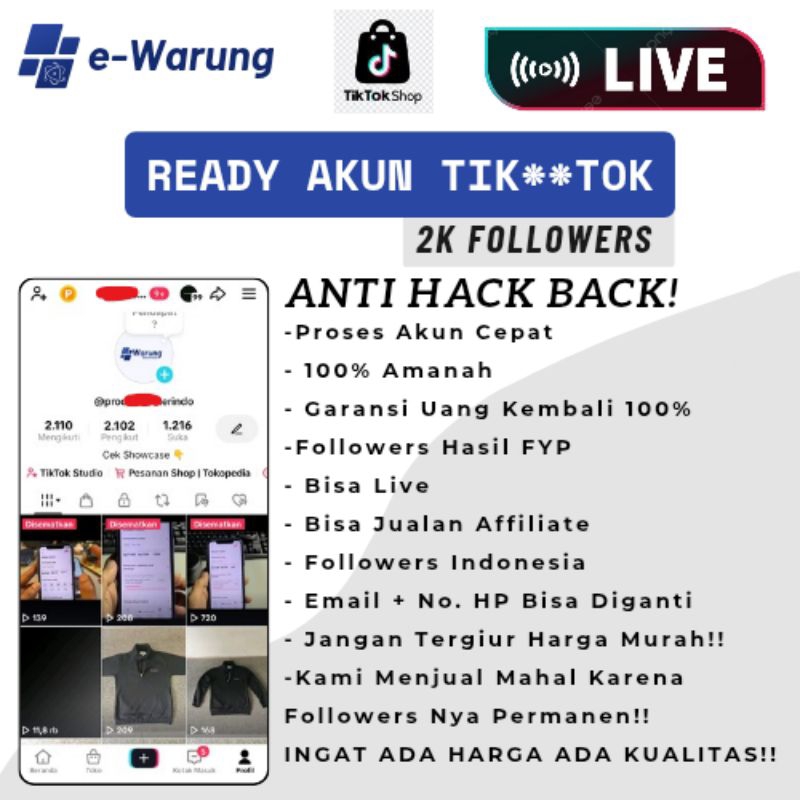 JUAL AKUN TIKTOK AFFILIATE 2K FOLLOWERS HASIL FYP