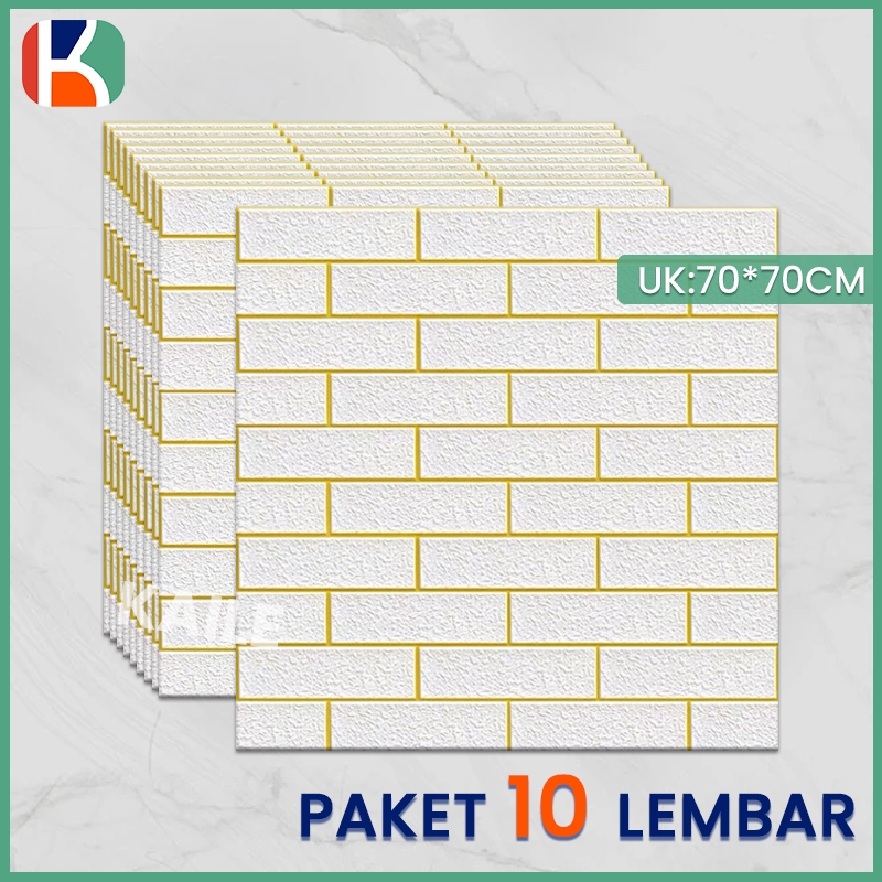 Paket 10 Lembar Wallpaper Dinding Garis emas Foam Timbul 3D Bata Classic Brick 70cmx70cmx5mm