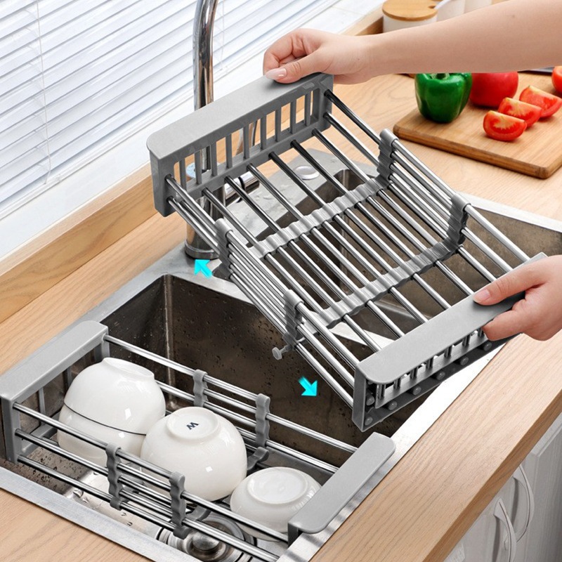 Keranjang Wastafel Pengering Tirisan Cuci Piring Sayur Buah Stainless Steel Multifungsi Kitchen Sink