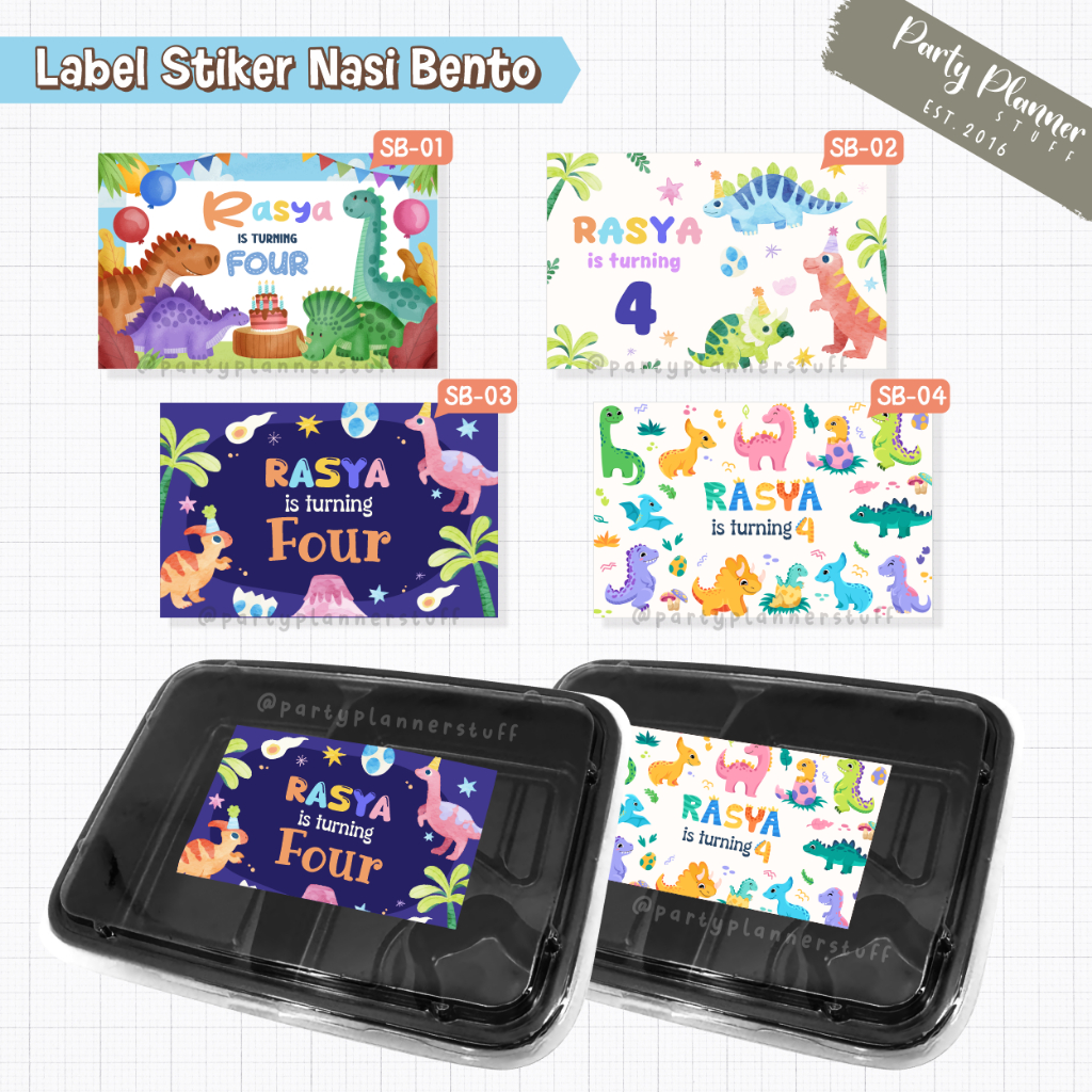 Label stiker nasi box tema dinosaurus / custom stiker box bento tema dinosaur / wild one stiker labe