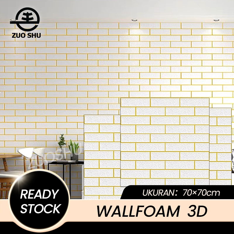 ZuoShu - Wallpaper Dinding Garis emas Ukuran Besar 3D Foam Bata Classic Walpaper Sticker 70cmx70cmx5