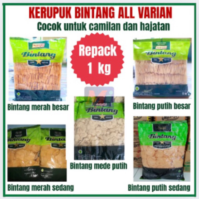 

kerupuk udang cap BINTANG 1kg/repack original