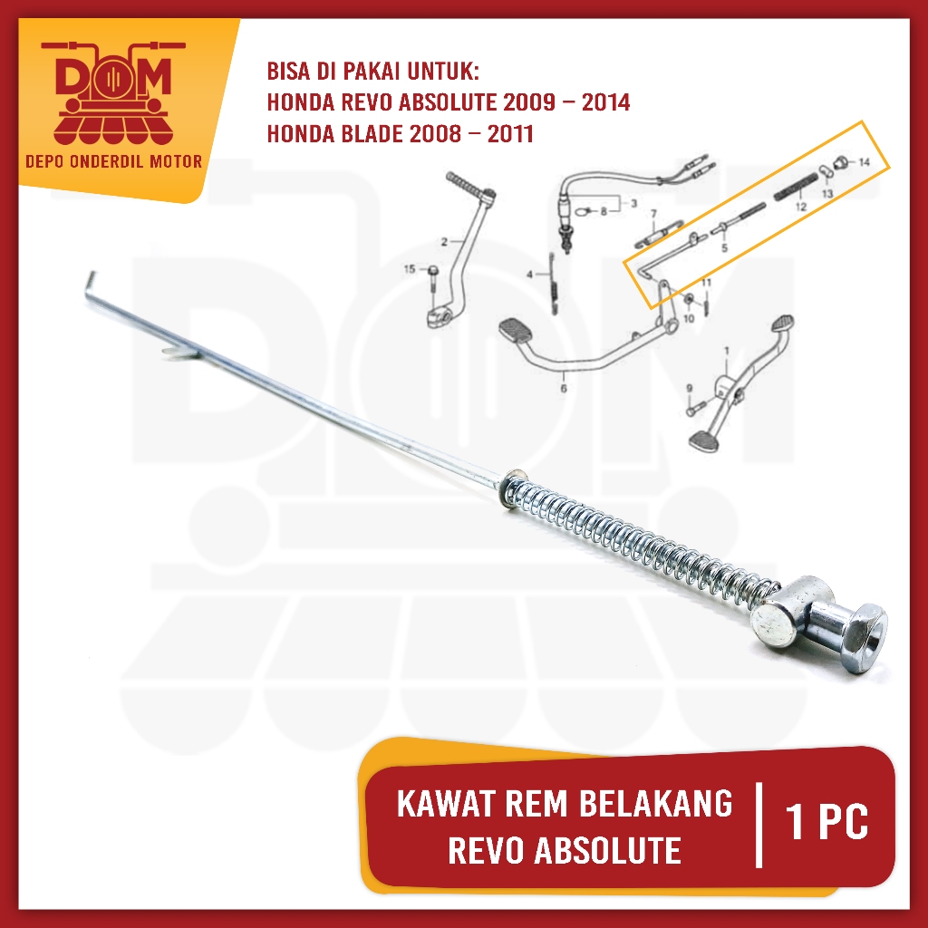 Kawat Rem Belakang Revo Absolute (PSP) Tiang Pedal Stik Rem Rim Brake Mur Per Honda Blade Revo Fit S