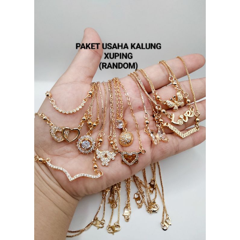 PAKET USAHA kalung xuping wanita berlapis emas dengan mata zirconia mewah, Panjang 45 cm(ISI MODEL M