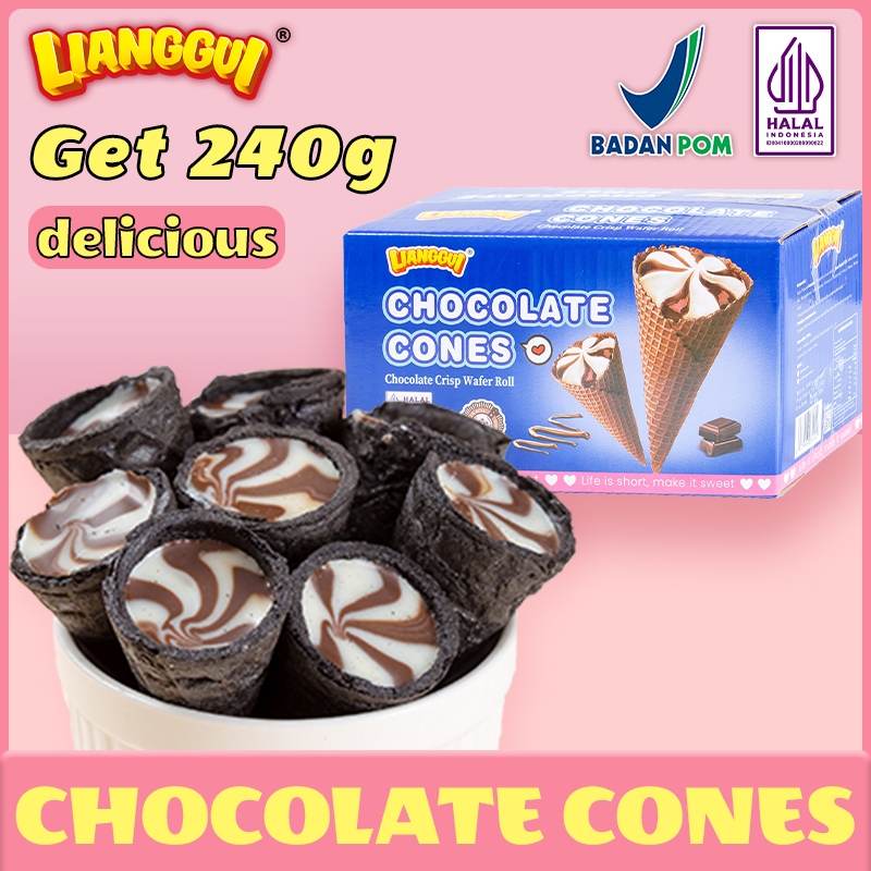 

240g Lianggui Chocolate Cones Halal Wafer Renyah Cokelat Melimpah Cemilan Enak untuk Keluarga