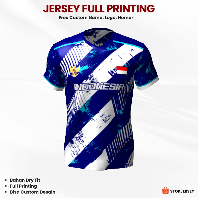 Kaos Jersey Futsal Biru Putih Motif Abstrak 386 - Jersey Olahraga Custom