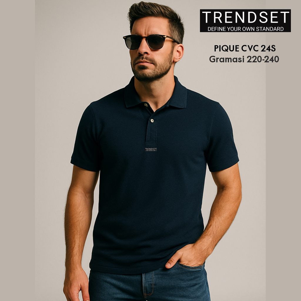 Kaos Polo Pria Pique CVC 24s Premium Navy – Trendset