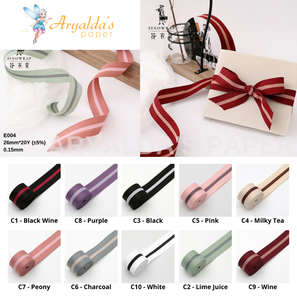 

[1 ROLL / 20 YARD] Korean Premium Ribbon Pita Grossgrain Middle Stripe List Size 2,6 CM | Pita Import Motif Garis Tengah | Pita Impor Natal Kado Hampers, Flower Bouquet Bouqet Buket Bucket Bunga, Hadiah, Gift Bingkisan, Florist