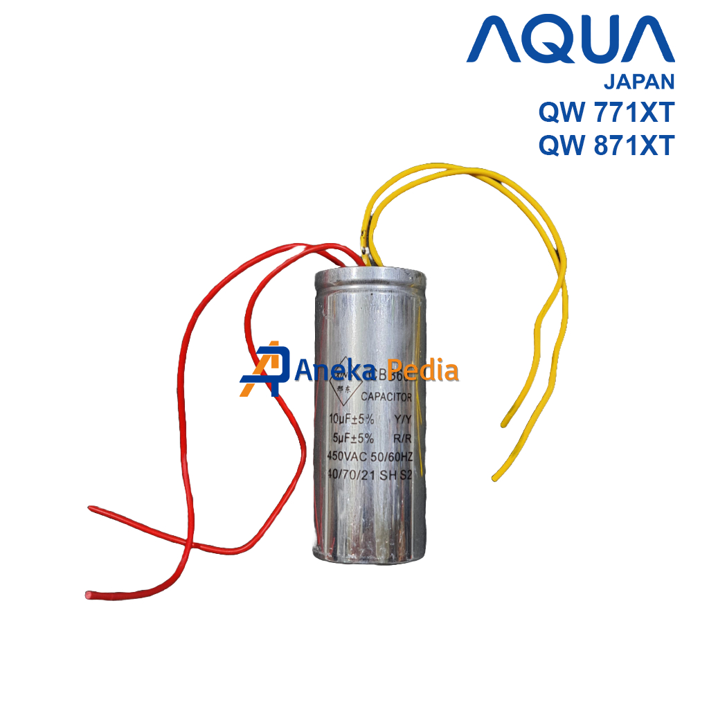 KAPASITOR AQUA 7 - 8 Kg QW 771XT 871XT Capacitor Starter Mesin Cuci 2 Tabung QW771XT QW871XT 10+5 uF
