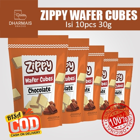 

ZIPPY WAFER CUBES RASA COKLAT 35 Gr Biskuit Kemasan Pouch - DHARMAIS SNACK