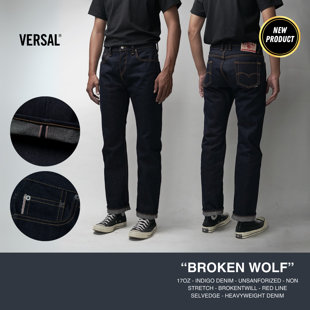 Versal The Finest- BROKEN WOLF 17oz Deep Indigo Unsanforized Selvedge Denim- (Ready Stock)