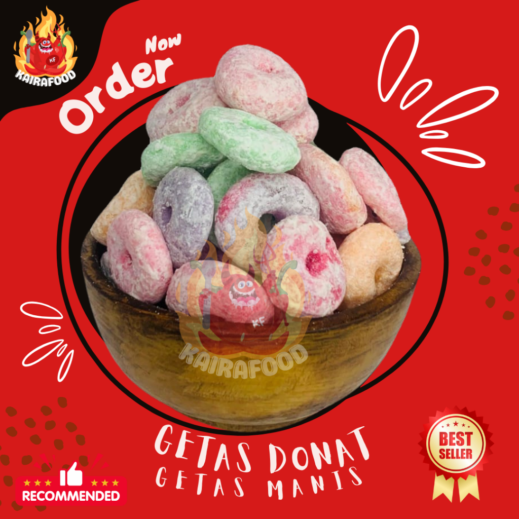 

1 KG JAJANAN GETAS KERING MANIS LONJONG DAN DONAT WARNA WARNI