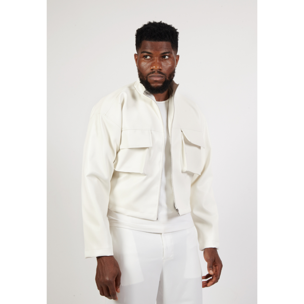 OCWA VIOLA WHITE LEATHER CROP JACKET