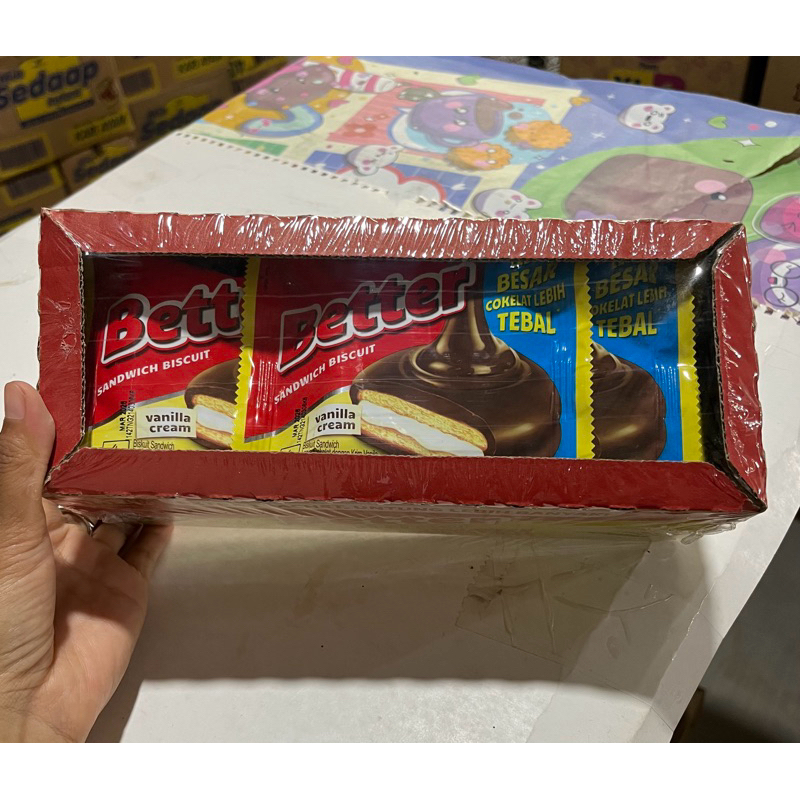 

Better sandwich biscuit renceng isi 10+1pcs/Biskuit salut coklat extra 1 sachet, untung lebih banyak