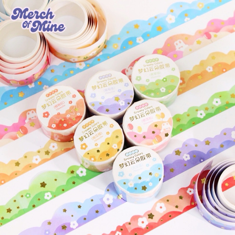 

Merch Of Mine - Washi Tape Aesthetic Pola Awan Masking Tape Selotip Dreamy Colors DIY 1 Roll
