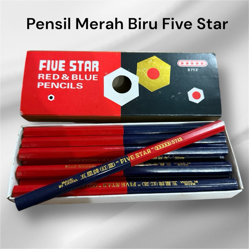 

1 Box isi 12 Pensil Merah Biru / Five Star Red and Blue Pencil / Pensil Merah Biru Besar / Pensil Pola Merah Biru