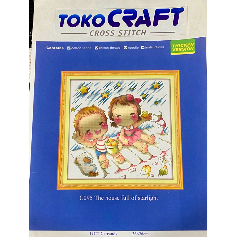 Paket Kristik Pola Cetak Kain the house full of starlight C095, Crossstitch Print Pattern The House 