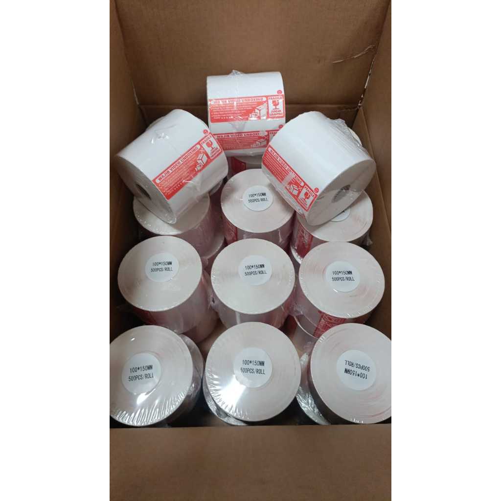 

LABEL THERMAL STICKER BARCODE FRAGILE 100 X 150 ISI 500 PCS Wajib Video Unboxing Stiker Jangan Dibanting