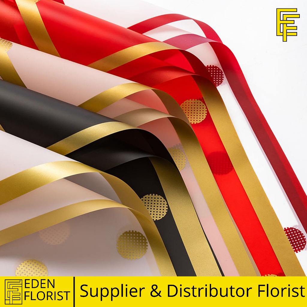 

20 LEMBAR Flower Wrapping Polkadot Goldline Cellophane Kertas Buket Bunga Wrapping Paper KB6030