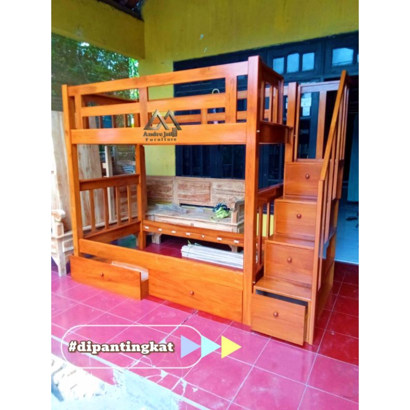 Dipan tingkat anak - ranjang tingkat anak -kayu jati