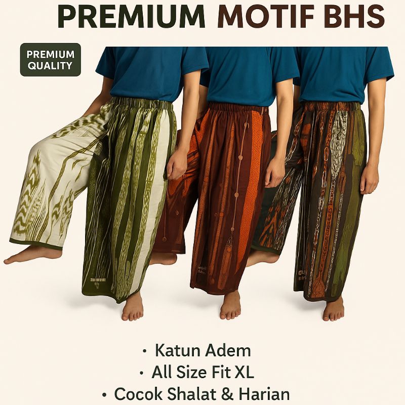 Celana Sarung Premium Motif BHS Ukuran Dewasa Bahan Katun Tebal, Adem, Disertai Saku