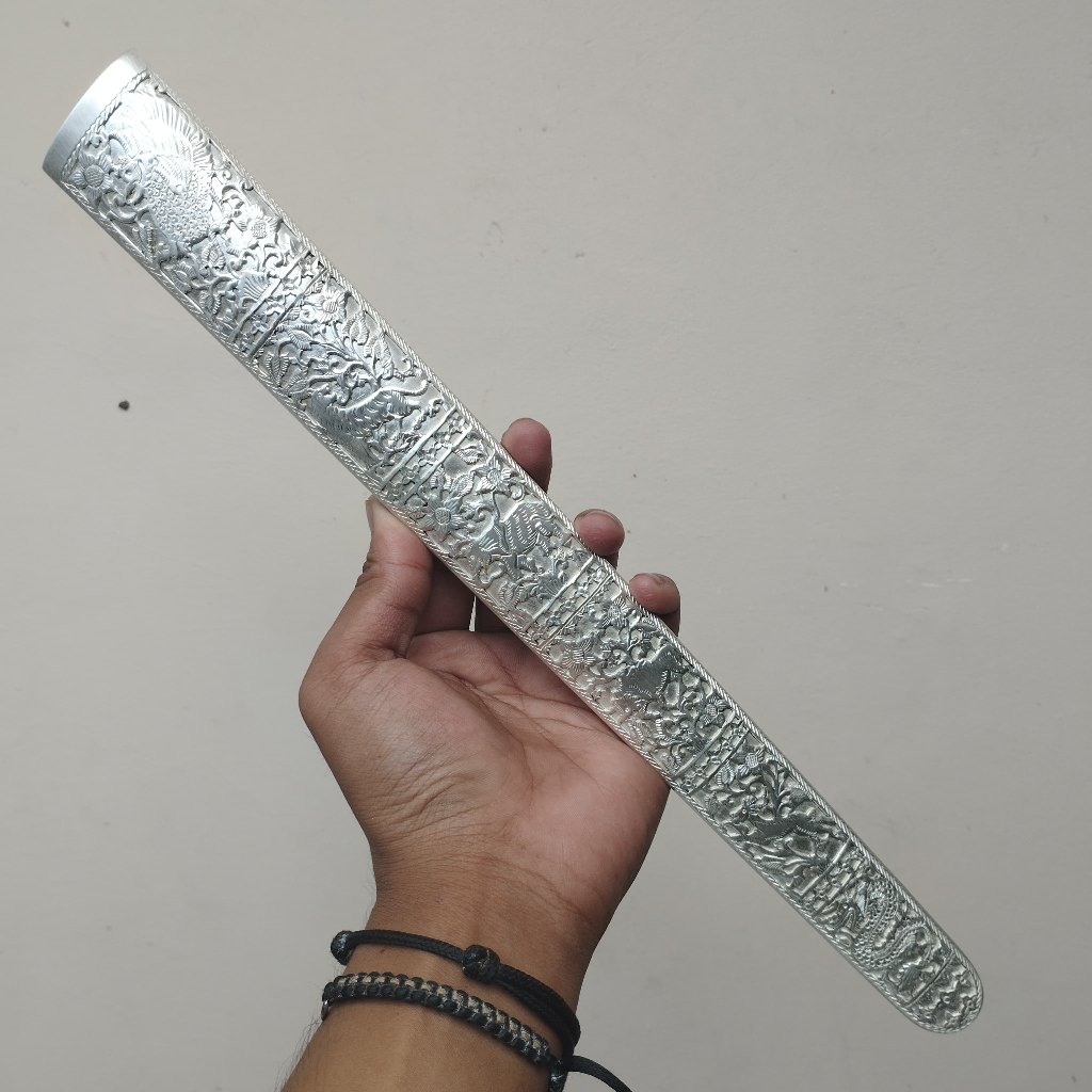 Pendok Keris Tembaga Bunton Solo Tatah Tempel Motif Alas alasan Sepuhan Perak
