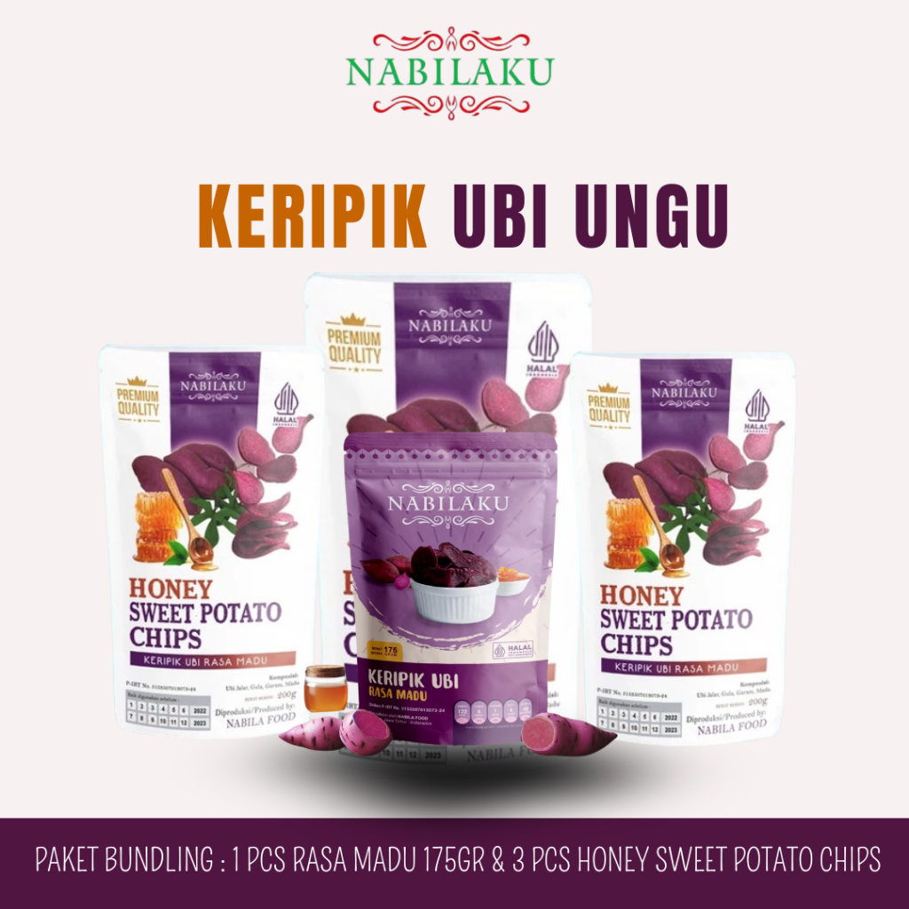 

NABILAKU - Paket Bundling 3 Pcs Honey Sweet Potato Chips & 1 Pcs Keripik Ubi Ungu Rasa Madu 175 gr