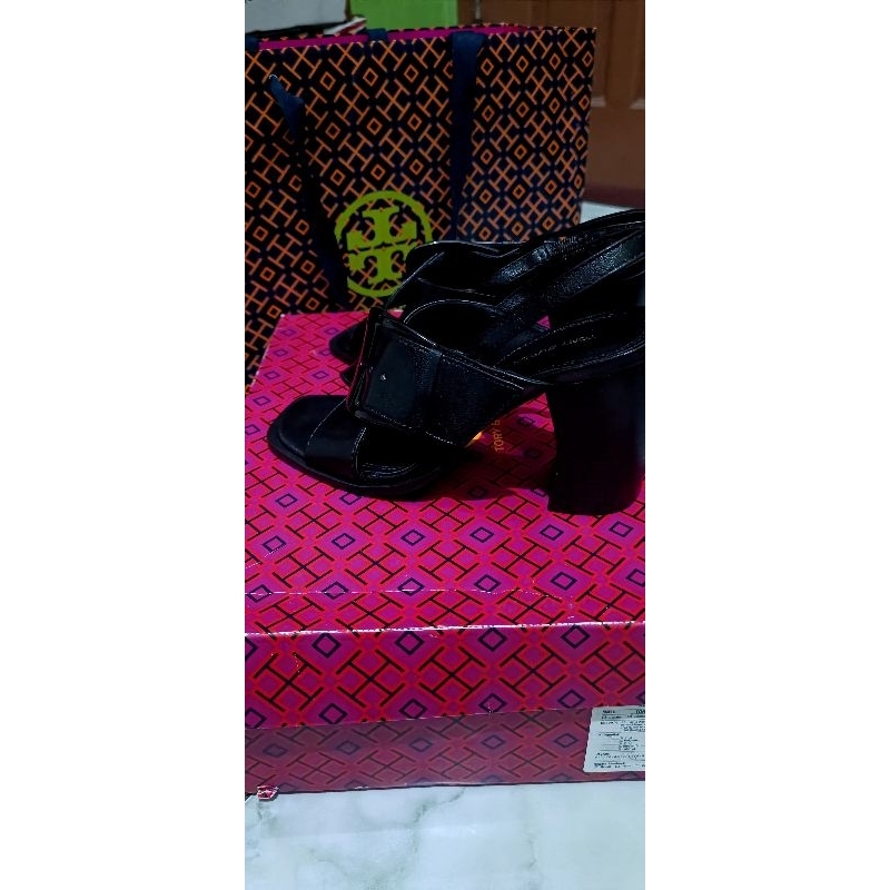 PL TB Sepatu, Heel Tory Burch Second  Heel Sandal 80MM Fellini Milled 7.5 US
