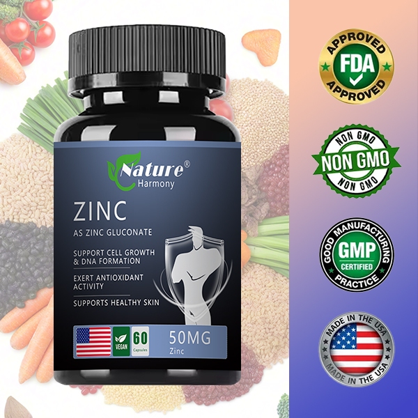 Nature Harmony Suplemen Seng (Zinc) 50mg, 60 Kapsul Vegetarian | Bentuk yang Sangat Mudah Diserap un