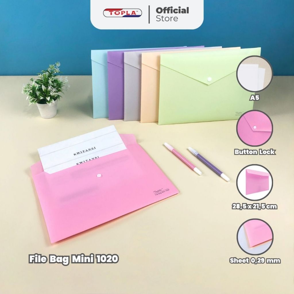 

File bag 1020 mini tebal map file organizer untuk nota dan dokumen kertas berkas ukuran A5 Topla