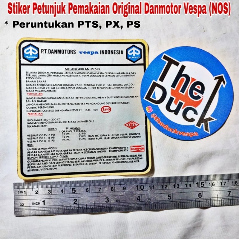 Stiker Petunjuk Pemakaian Running In Original Nos Damotor Vespa PTS PX PS