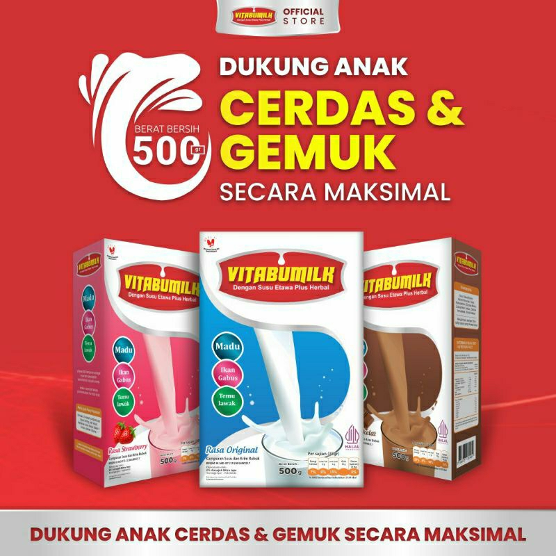 

Vitabumilk 500gr Susu Etawa Herbal Vitamin Kecerdasan dan Nafsu Makan - Susu Etawa Herbal Madu Temulawak IkanGabus