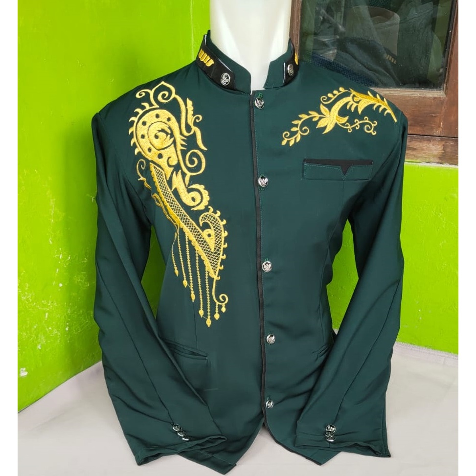 Jasko Pria Bordir / Warna Hijau Botol / Jas Koko Bordir / Jasko Pria / Pakaian Muslim Pria Jas Pria