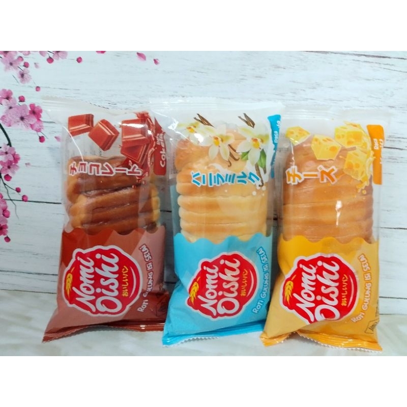 

ROTI GULUNG ISI SELAI Nomi Oishi uk 60 gram ( Rasa Susu Vanilla, Coklat, Keju )