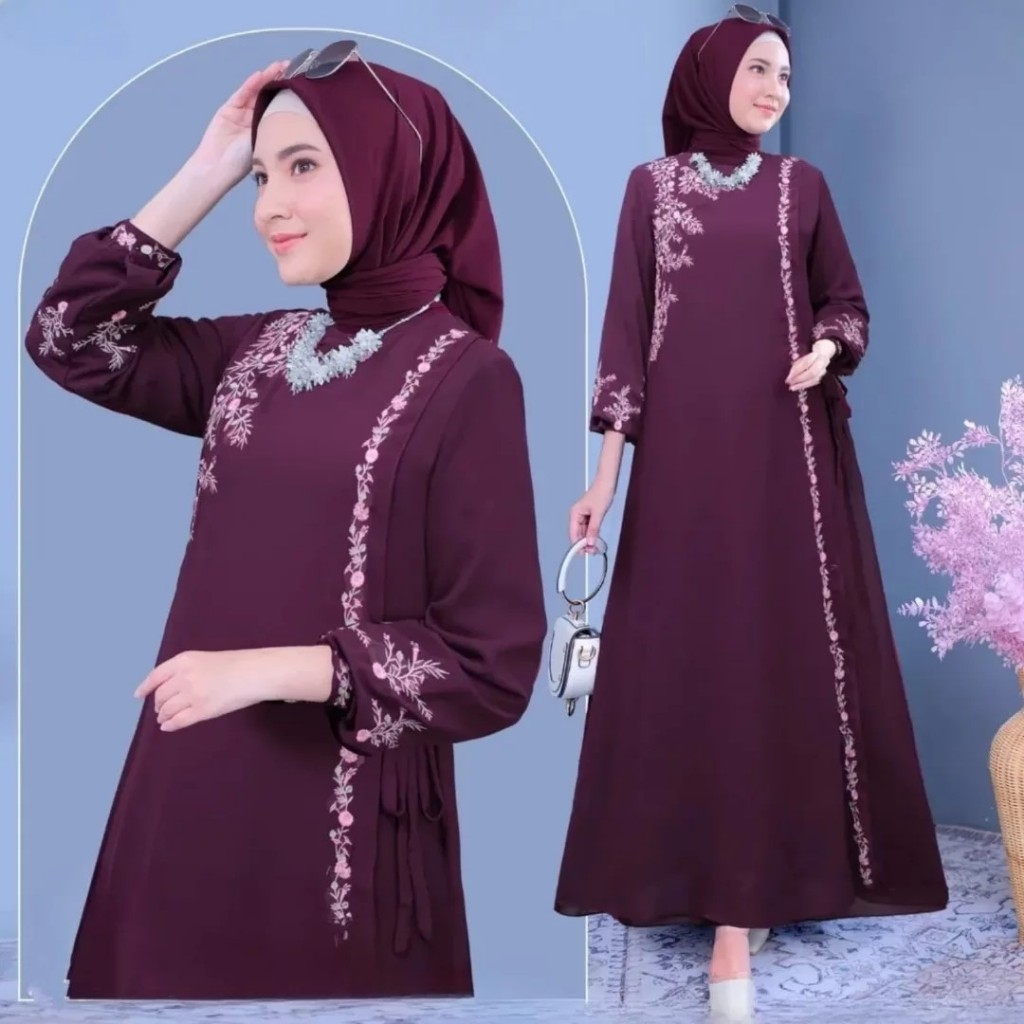 Ganisha Dress gamis lebaran 2025 model terbaru/gamis bordir mewah ceruty/dres wanita dewasa elegan m