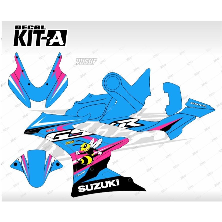 Decal gsx r Decal Stiker gsx r Full Body biru kombinasi putih stabilo